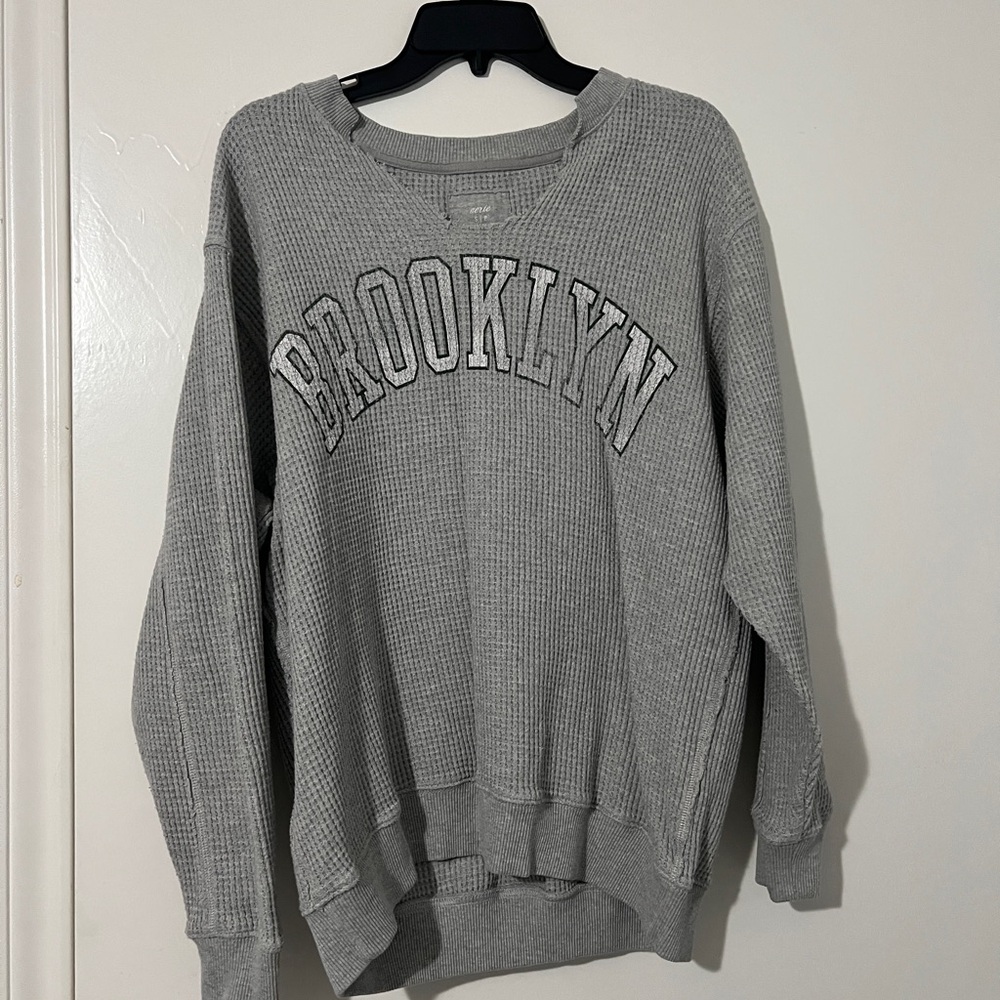Aerie Gray Waffle Knit Sweatshirt